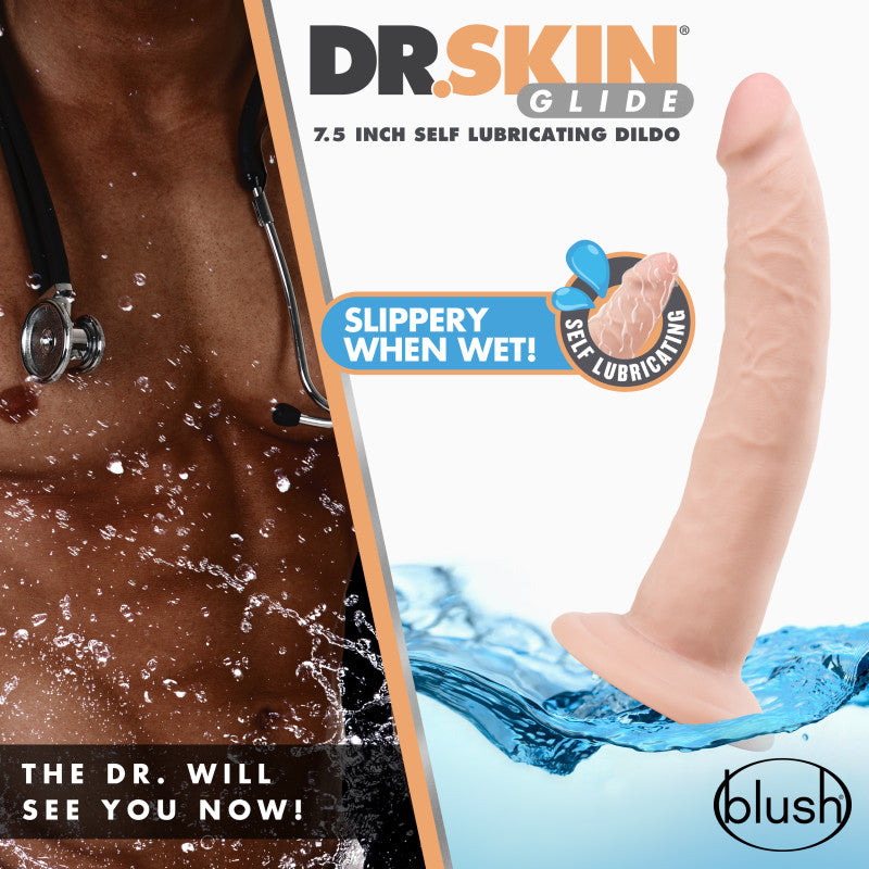 Dr. Skin Glide 7.5 Inch Self Lubricating Dildo - Flesh 19 cm Dong