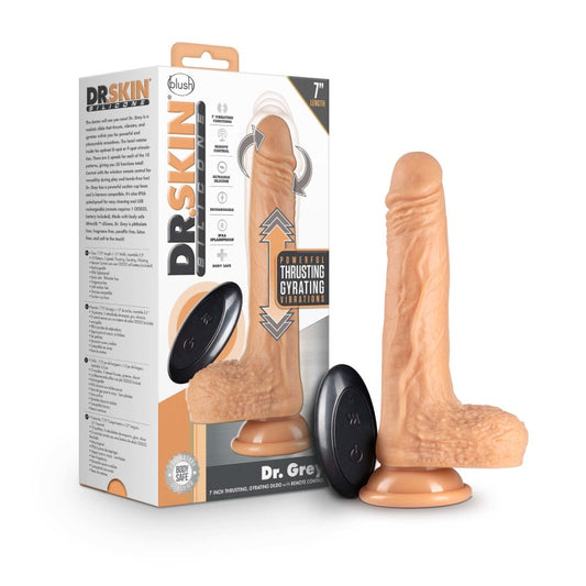 Dr. Skin Silicone Dr. Grey - Flesh 19.7 cm (7.75'') Rechargeable Thrusting Dong