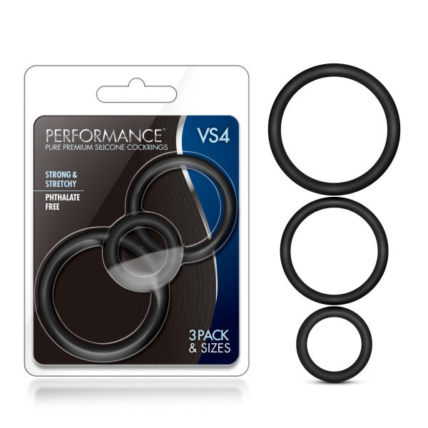 Performance VS4 Pure Premium Silicone Cockrings - Black Cock Rings - Set of 3 Sizes