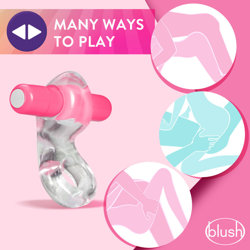 Play With Me Delight Vibrating C-Ring - Clear/Pink Vibrating Cock Ring