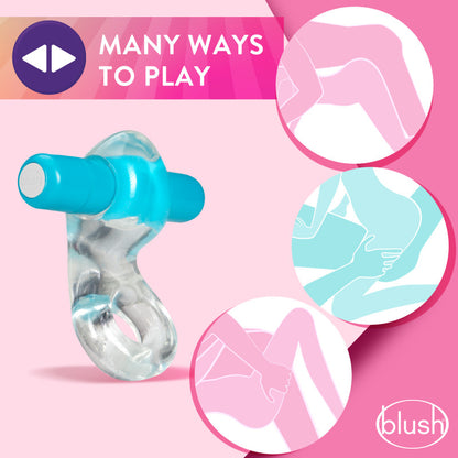 Play With Me Delight Vibrating C-Ring - Clear/Blue Vibrating Cock Ring