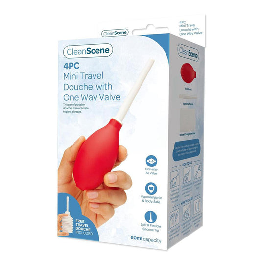 CleanScene 4 Piece Mini Travel Douche with One Way Valve Red
