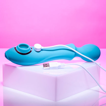 Evolved WANDERFUL SUCKER - Blue 21.6 cm USB Rechargeable Massage Wand with Suction