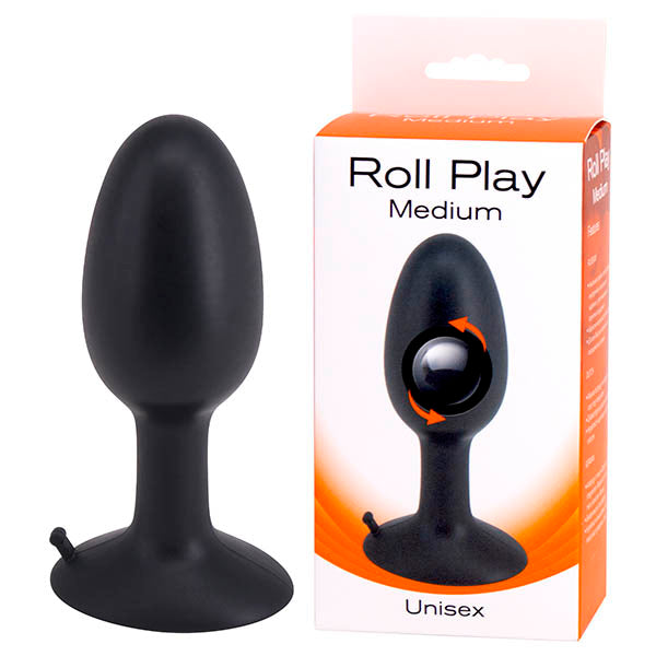Roll Play - Black Medium 10 cm Butt Plug with Internal Ball
