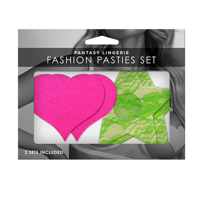 GLOW Fashion Pasties Set - Neon Green & Solid Pink - 2 Sets Included