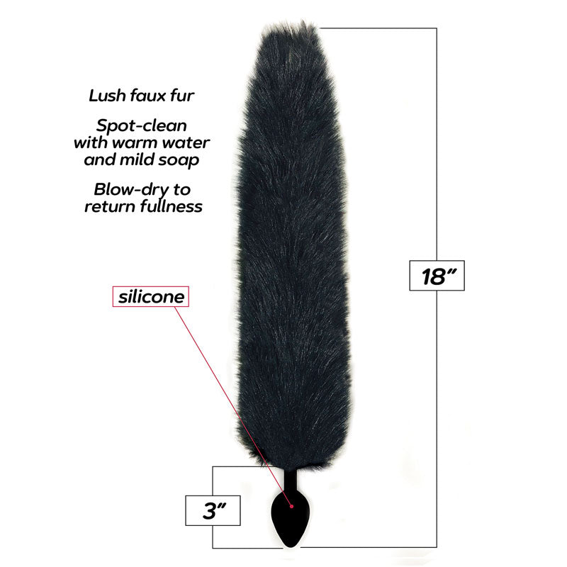 Foxy Fox Tail Silicone Butt Plug - Black - 46 cm Tail