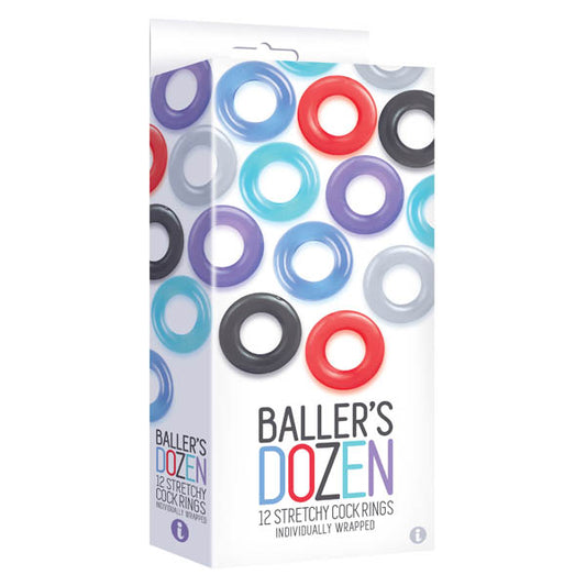 Baller's Dozen Smooth Individually Wrapped Cock Rings - Pack of 12