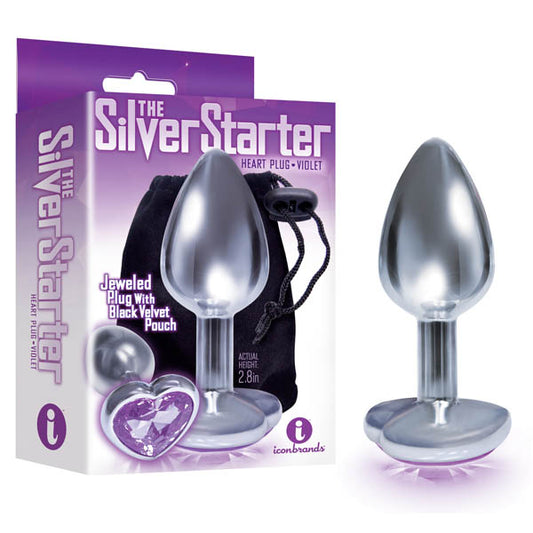 The Silver Starter Silver 7.1 cm (2.8'') Butt Plug with Violet Heart Jewel