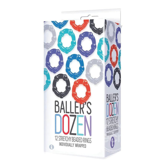 Baller's Dozen Beaded Individually Wrapped Cock Rings - Pack of 12