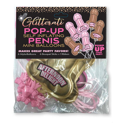 Glitterati Pop-Up Self Inflating Penis Mini-Balloons - 6 Pack