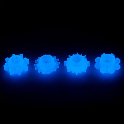 Lumino Play Penis Rings 4 Pack - Glow in the Dark Blue Cock Rings - Set of 4