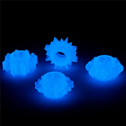 Lumino Play Penis Rings 4 Pack - Glow in the Dark Blue Cock Rings - Set of 4