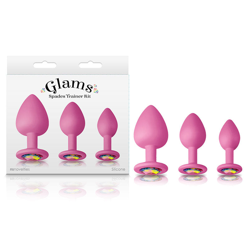 Glams Spades Trainer Kit - Pink Butt Plugs with Gems - Set of 3 Sizes