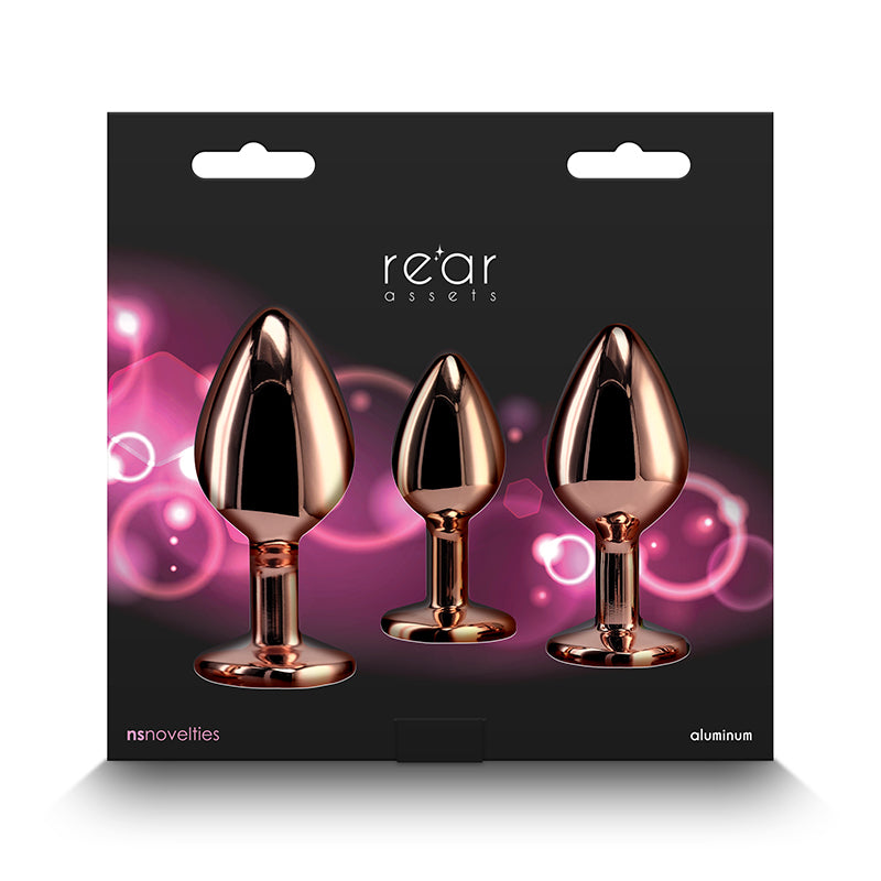 Rear Assets Trainer Kit -  - Pink -  Metallic Butt Plugs with Pink Gems - Set of 3 Sizes