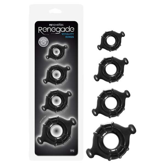 Renegade Vitality Rings -  Cock Rings - Black Set of 4 Sizes