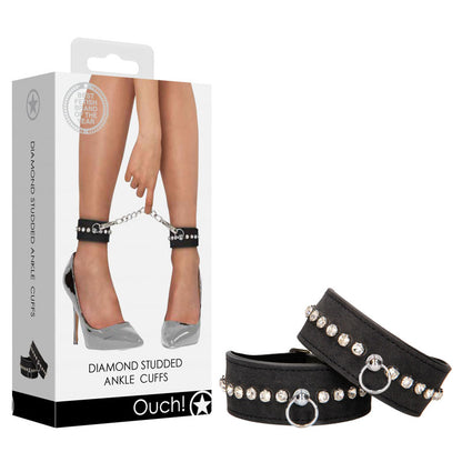 OUCH! Diamond Studded Ankle Cuffs - Black Leg Restraints