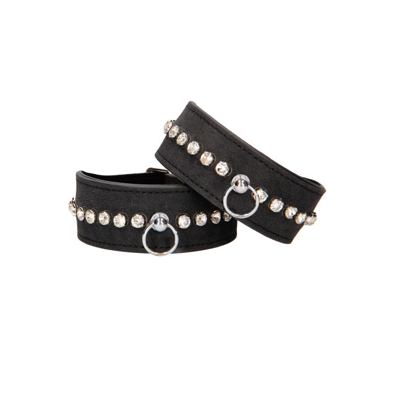 OUCH! Diamond Studded Ankle Cuffs - Black Leg Restraints