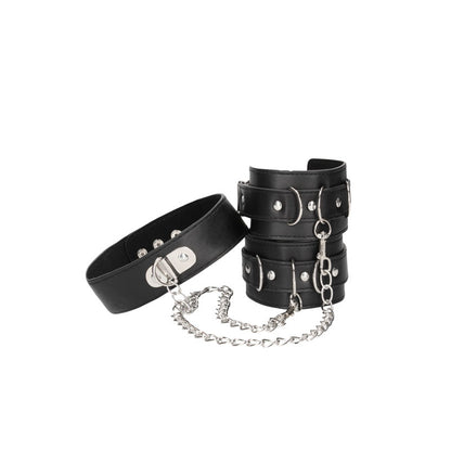 OUCH!  & White Bonded Leather Collar With Hand Cuffs -  Restraints