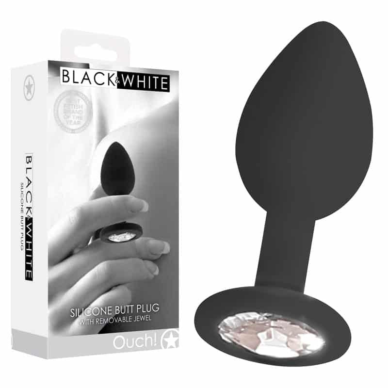 OUCH!  & White Silicone Butt Plug with Removable Jewel -  7.3 cm Butt Plug