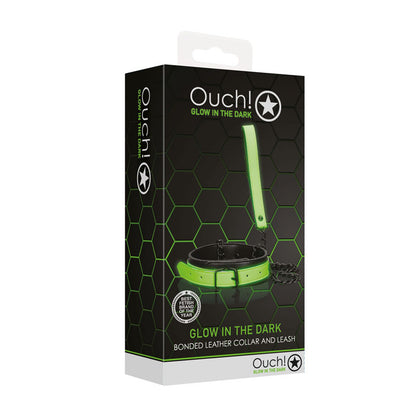 OUCH! Glow In The Dark Collar and Leash - Black/Glow in Dark Restraint