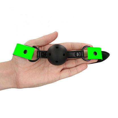 OUCH! Glow In The Dark Breathable Ball Gag - Black/Glow in Dark Mouth Restraint