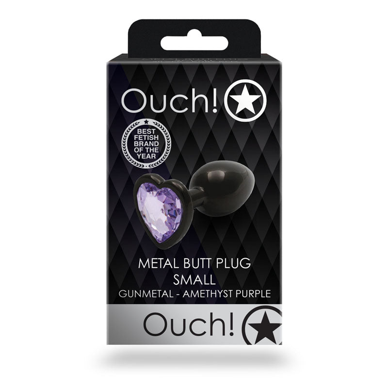 OUCH! Heart Gem Gunmetal Butt Plug - Small