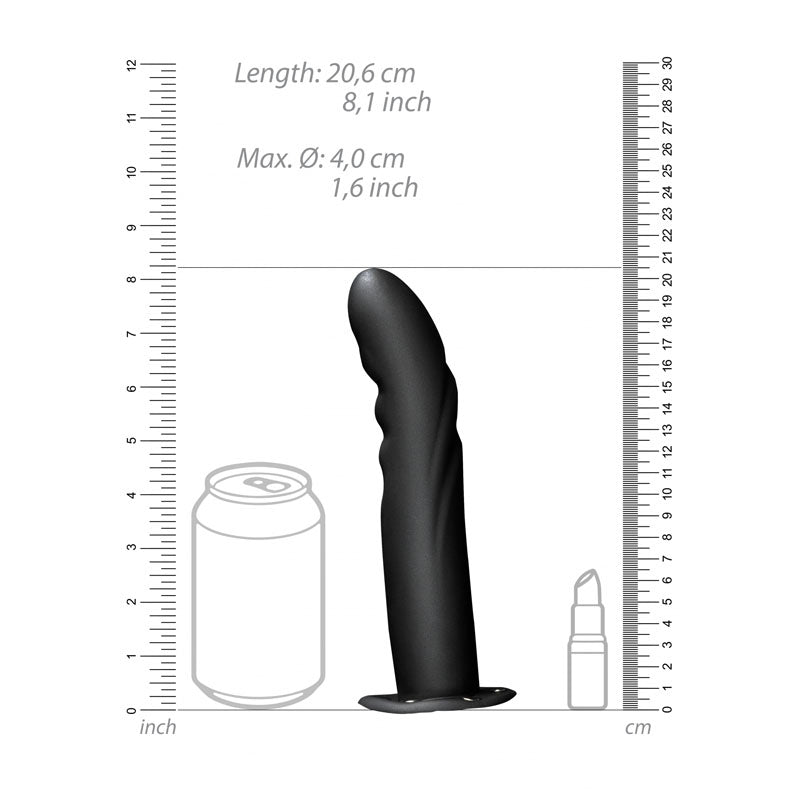 OUCH! Textured Curved Hollow Strap-on - 8in/20cm - Black 20 cm Hollow Strap-On