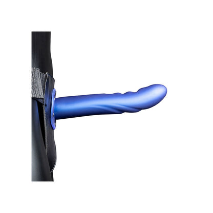 OUCH! Textured Curved Hollow Strap-on - 8in/20cm - Metallic Blue 20 cm Hollow Strap-On