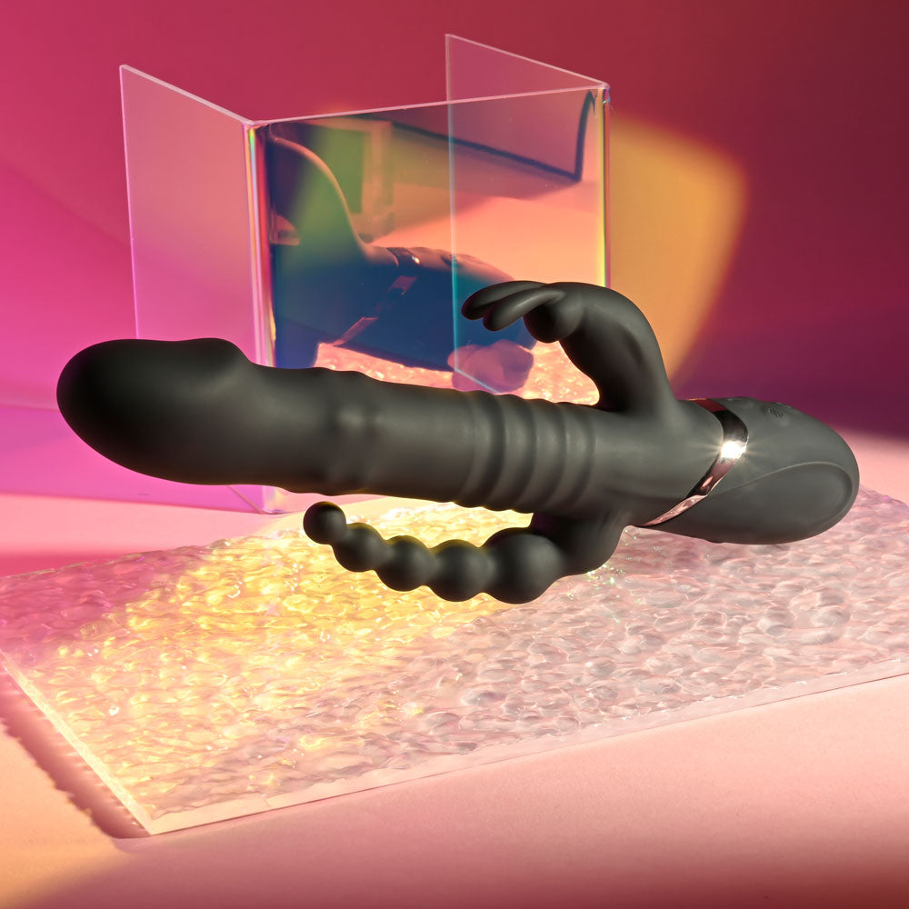 Playboy Pleasure BIG BUNNY ENERGY Black 26.2 cm Rabbit Vibrator with Anal Beads