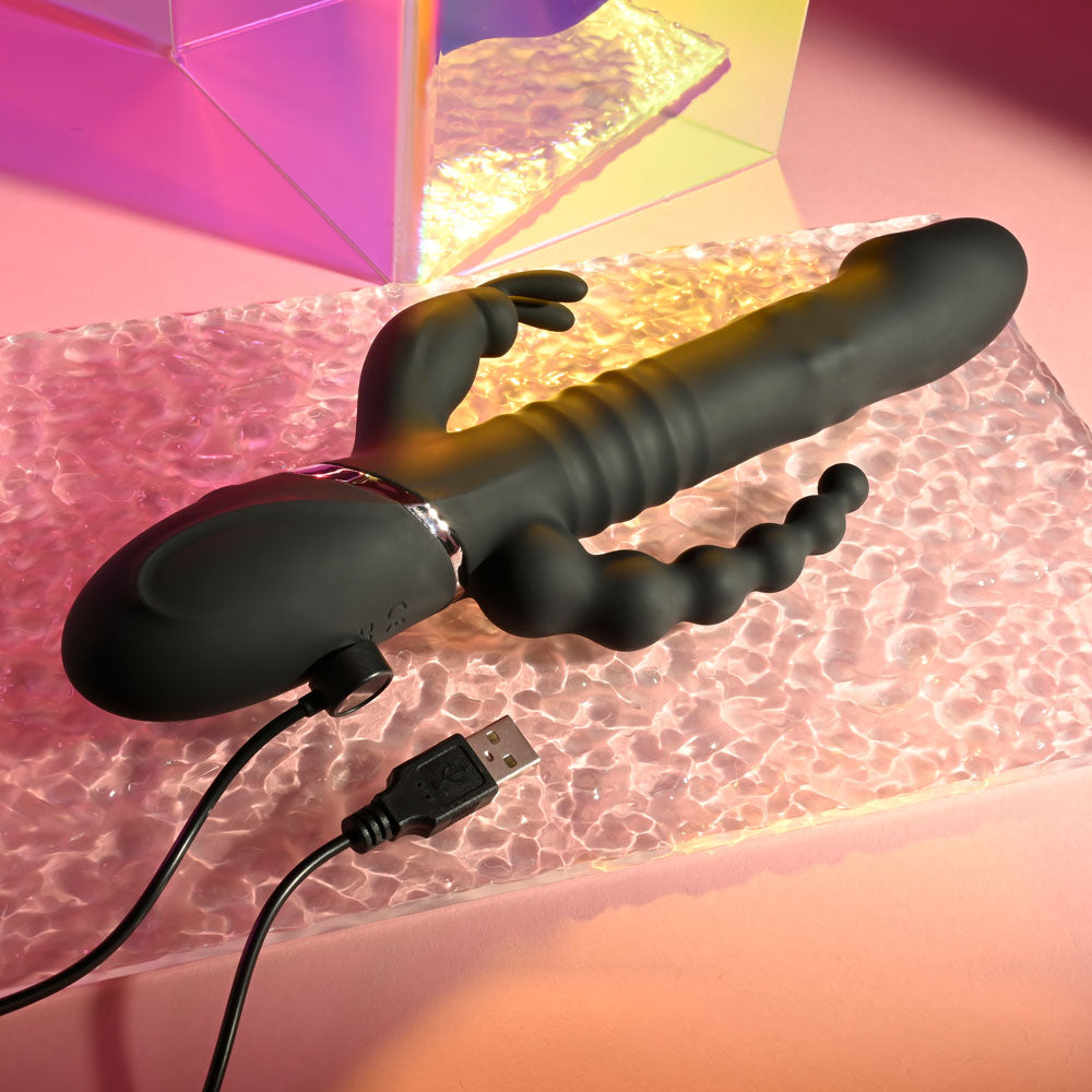 Playboy Pleasure BIG BUNNY ENERGY Black 26.2 cm Rabbit Vibrator with Anal Beads
