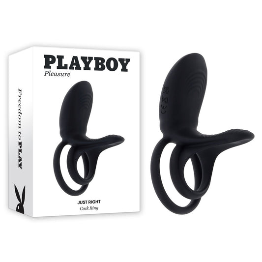 Playboy Pleasure JUST RIGHT Black Rechargeable Vibrating Cock & Balls Rings