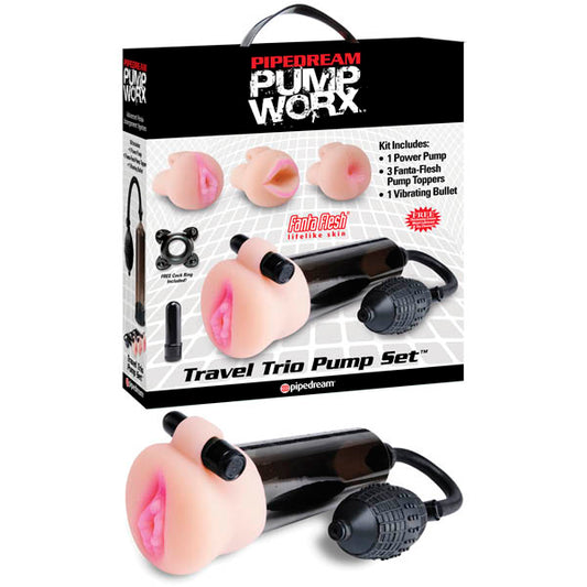 Pump Worx Travel Trio Pump Set Smoke Vibrating with 3 Penis Sleeves
