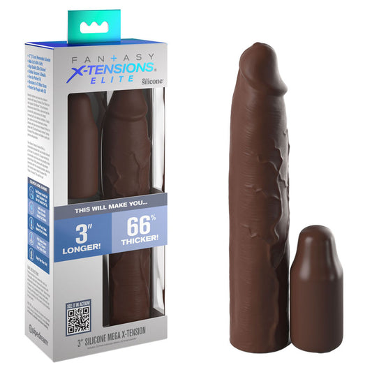 Fantasy X-Tensions Elite 3'' Silicone Extension - Brown -  7.6 cm Penis Extender Sleeve