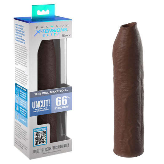 Fantasy X-Tensions Elite Uncut Silicone Penis Enhancer - Brown - 17.8 cm Penis Sleeve