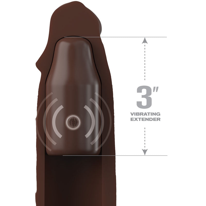 Fantasy X-Tensions Elite Vibrating Mega X-tension with Remote - Brown - 7.6 cm USB Rechargeable Vibrating Penis Extender Sleeve