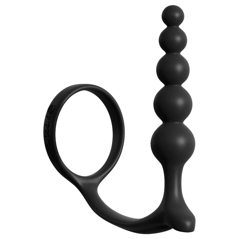 Anal Fantasy Collection Ass-Gasm Cockring Anal Beads - Black Cock Ring with Anal Plug