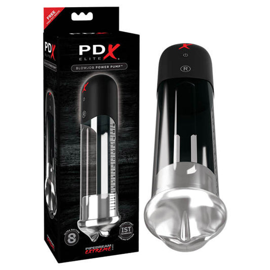 PDX Elite Blowjob Power Pump - Black Powered Penis Pump with Mouth Stroker Sleeve