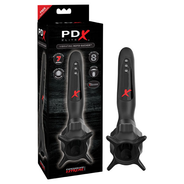 PDX Elite Vibrating Roto-Sucker - Black Vibrating Head Masturbator