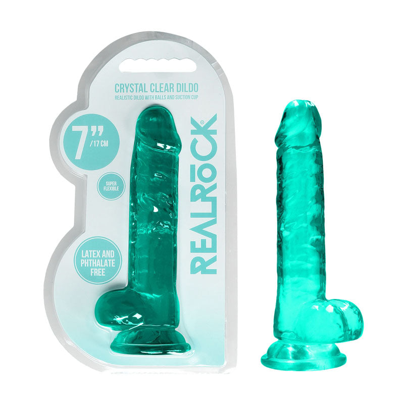 RealRock 7'' Realistic Dildo With Balls - Turquoise 17.8 cm Dong