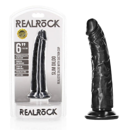 REALROCK Realistic Slim Dildo without Balls - 15.5 cm - Black 15.5 cm (6'') Dong