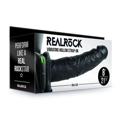 REALROCK Vibrating Hollow Strap-on - 20.5 cm Black - Black 20.5 cm Vibrating Hollow Strap-On