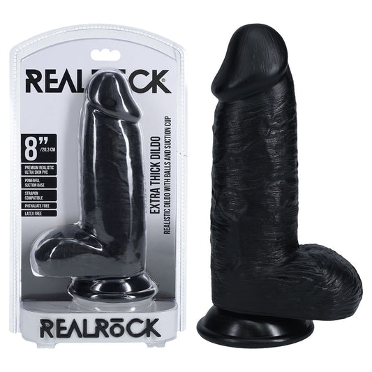 REALROCK 20cm Extra Thick Dildo with Balls Black 20 cm (8'')