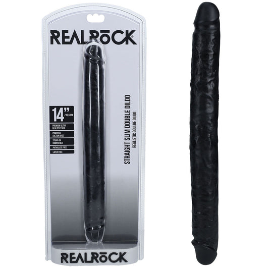 REALROCK 35cm Slim Double Dildo - Black Double Dong