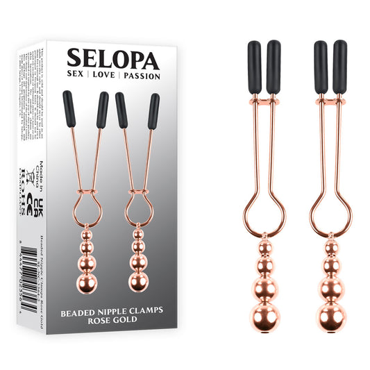 Selopa BEADED NIPPLE CLAMPS - Rose Gold Nipple Clamps - Set of 2