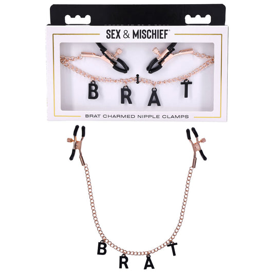 Sex & Mischief Brat Charmed Nipple Clamps Rose Gold with 45 cm Chain