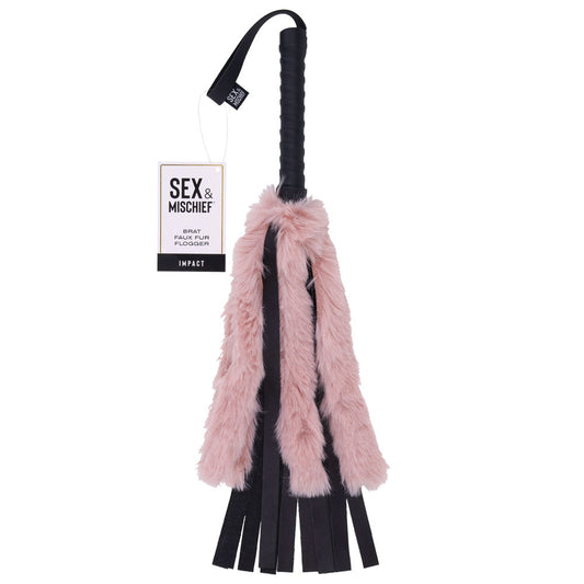 Sex & Mischief Brat Faux Fur Flogger Black/Pink 50 cm Whip