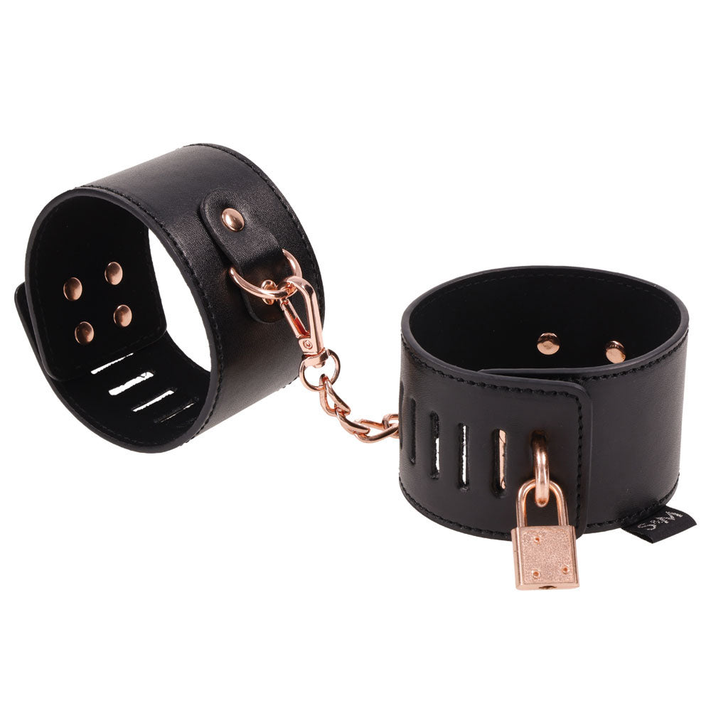 Sex & Mischief Brat Locking Cuffs Black/Rose Gold