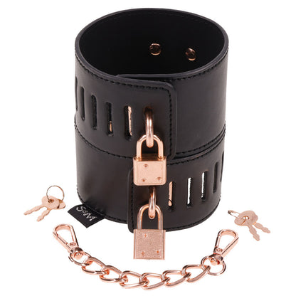 Sex & Mischief Brat Locking Cuffs Black/Rose Gold
