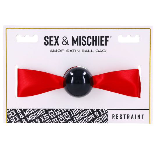 Sex & Mischief Amor Satin Ball Gag - Red/Black Mouth Restraint