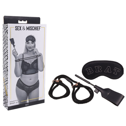 Sex & Mischief Knotty Brat Kit Black Bondage Kit - 3 Piece Set